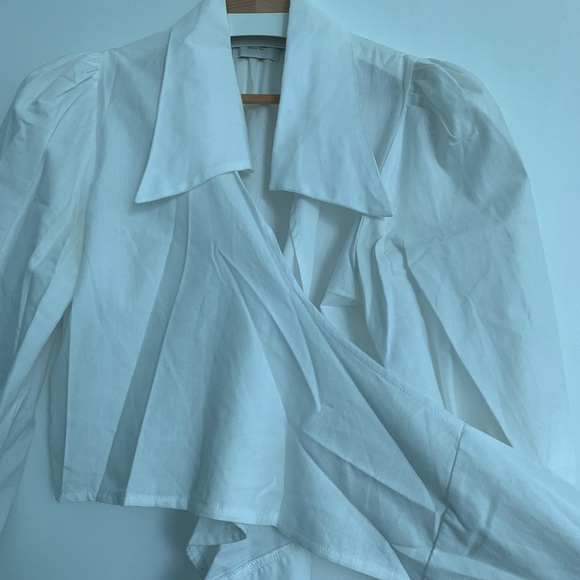Maison Cléo US2-4 puff sleeve wrap blouse cropped white - Picture 5 of 5